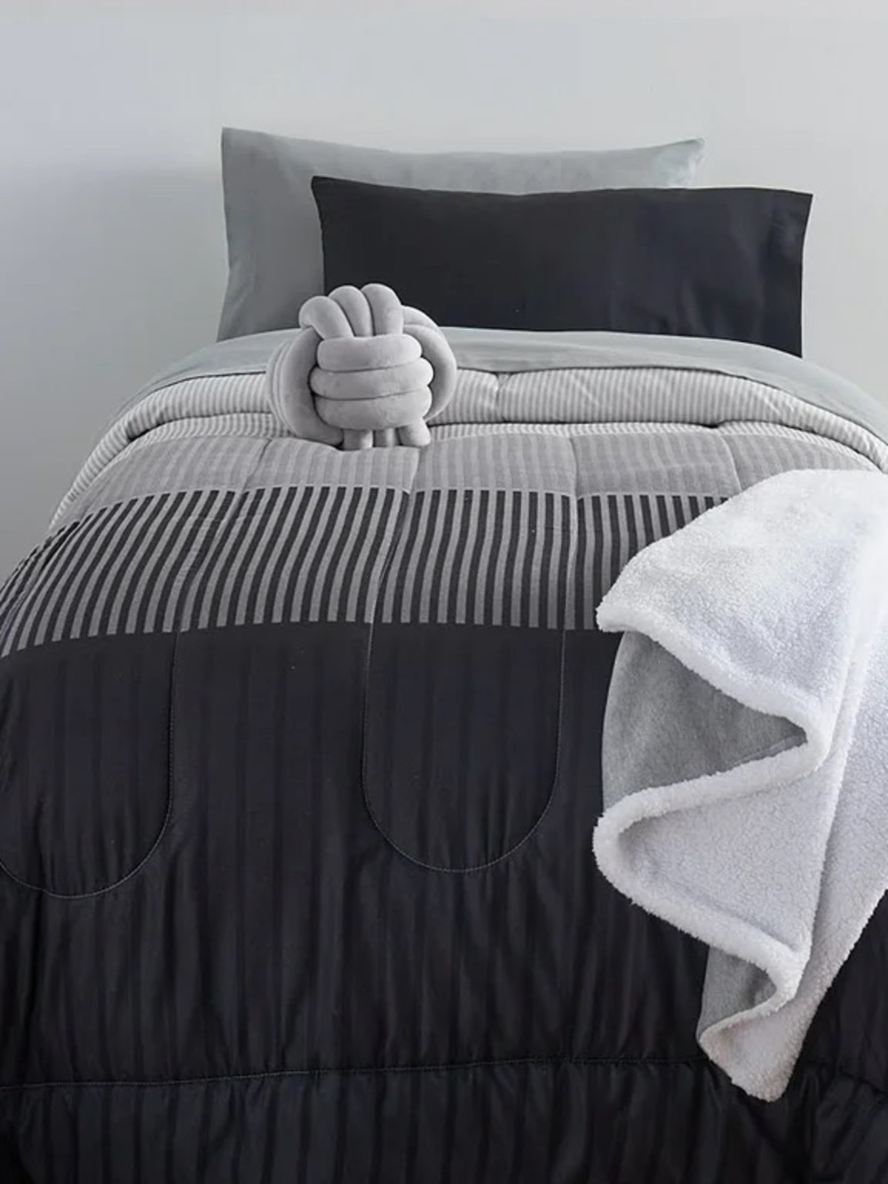 Dormify Gray and Black Reversible Comforter Set - Modern Stripe